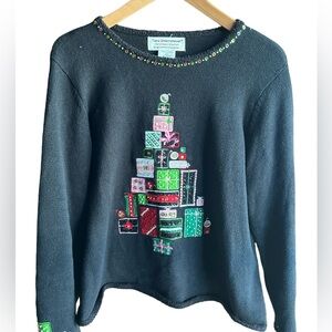 Vintage Tiara International Christmas Collection Size XL Black Sweater w present